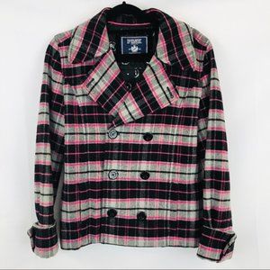 PINK Victoria’s Secret | Wool Blend Double Breasted Pea Coat | Plaid | Pink